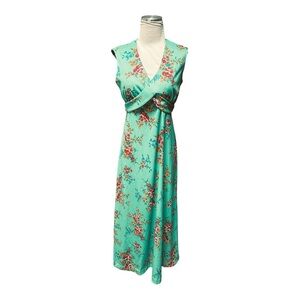 Vintage 60s 70s green floral maxi dress Size Small